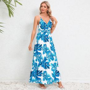 Europe and the United States summer floral printed sexy halter dress for woman