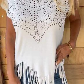 Ladies Rhinestone Tassel Exposed Round Neck Outfit Top