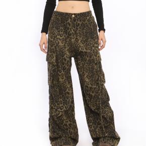 New Trendy Leopard Print High Waist Wide Leg Pants Loose Floor Length Casual Pants For Women - 副本