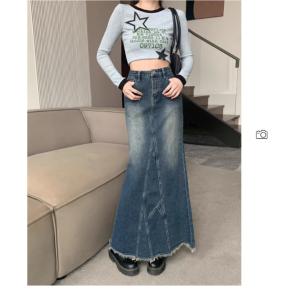 New Custom Women's Mermaid Slit Denim High Waist Long Skirts