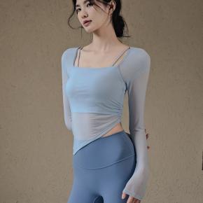 Wholesale Sexy Mesh Yoga Wear Long Sleeve With Chest Pad Running Sports Bra One Cup Fitness Wear Top