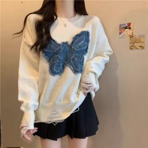 Autumn Winter Stock Woman Clothes Wholesale Fashion Sweater With Butterfly Embroidery For elegant ladies 