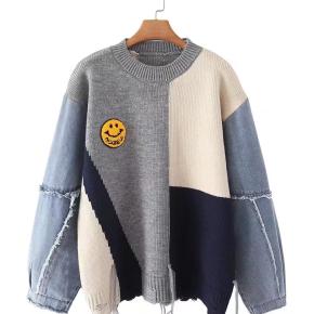 Chic Color Block Print Long Sleeve Sweater Women Jumper Knitwear Tops