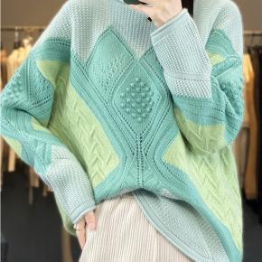 Winter New Pullover Round Neck Long sleeved Top Casual Style Contrast Color Warm Knitted Sweater