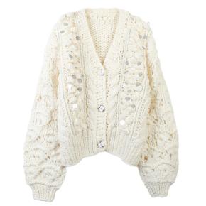 Lazy Style Sweater Winter New Women's V-neck Long-Sleeved Heavy Sequined Loose Knitted Cardigan