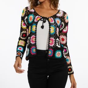 New Arrival Allover Handmade Crochet Cardigan Knit Sweater Skeleton Jacket Ethnic Long Sleeve Top